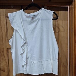 White Ruffle-Accent Sleeveless Tank